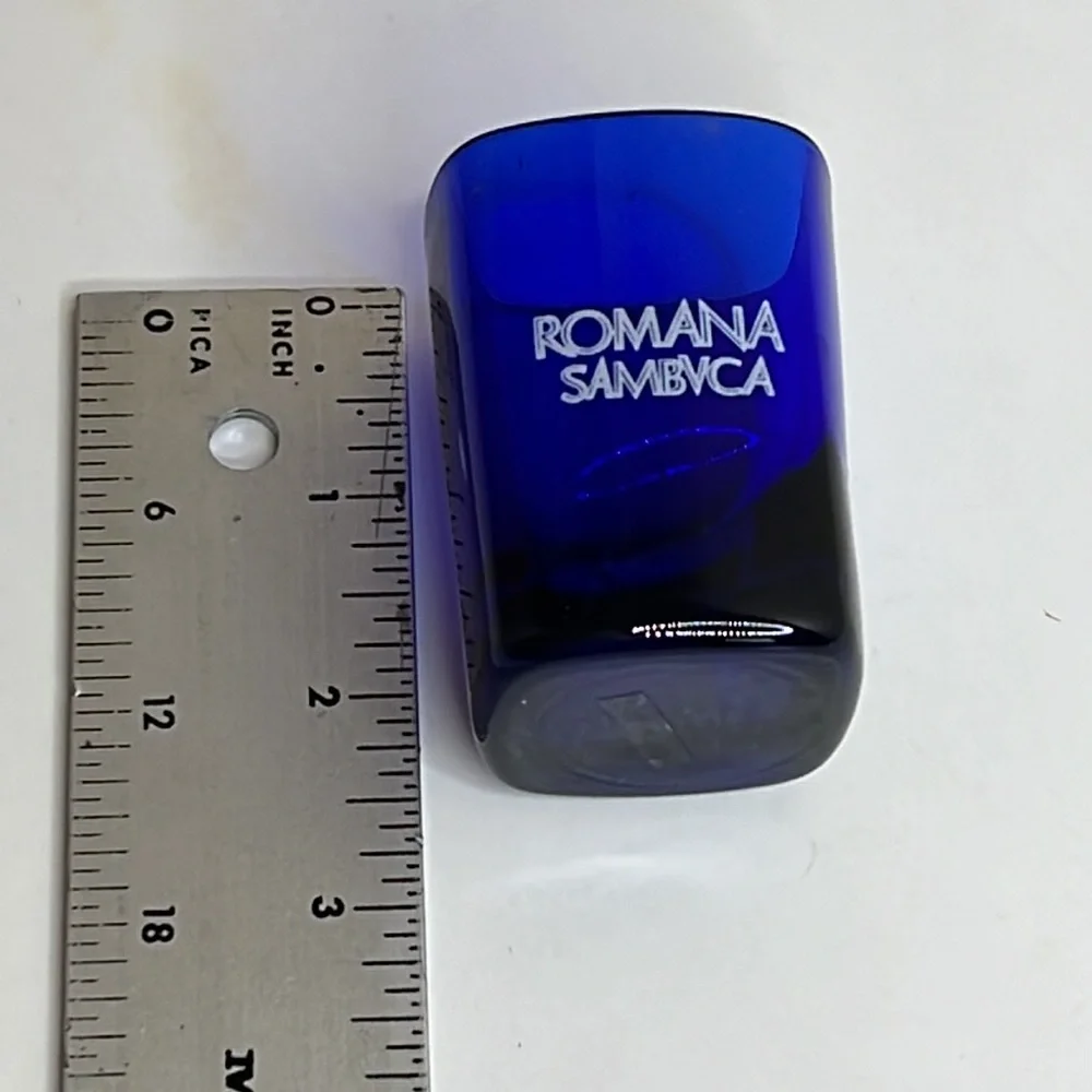 Vintage Romana Sambuca shot glass set of 8 cobalt blue square DA15
